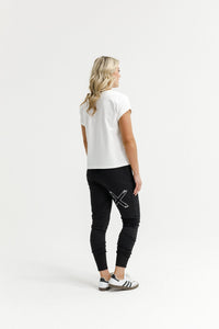 HOME - LEE_APARTMENT PANTS WINTER WEIGHT BLACK WITH WHITE OUTLINE X _ APARTMENT PANTS WINTER WEIGHT BLACK WITH WHITE OUTLINE X _ Ebony Boutique NZ