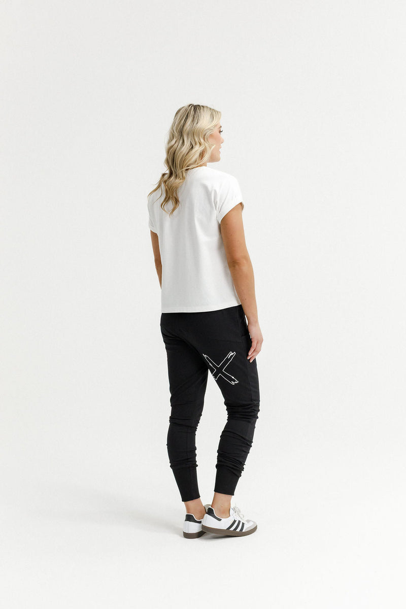 HOME - LEE_APARTMENT PANTS WINTER WEIGHT BLACK WITH WHITE OUTLINE X _ APARTMENT PANTS WINTER WEIGHT BLACK WITH WHITE OUTLINE X _ Ebony Boutique NZ