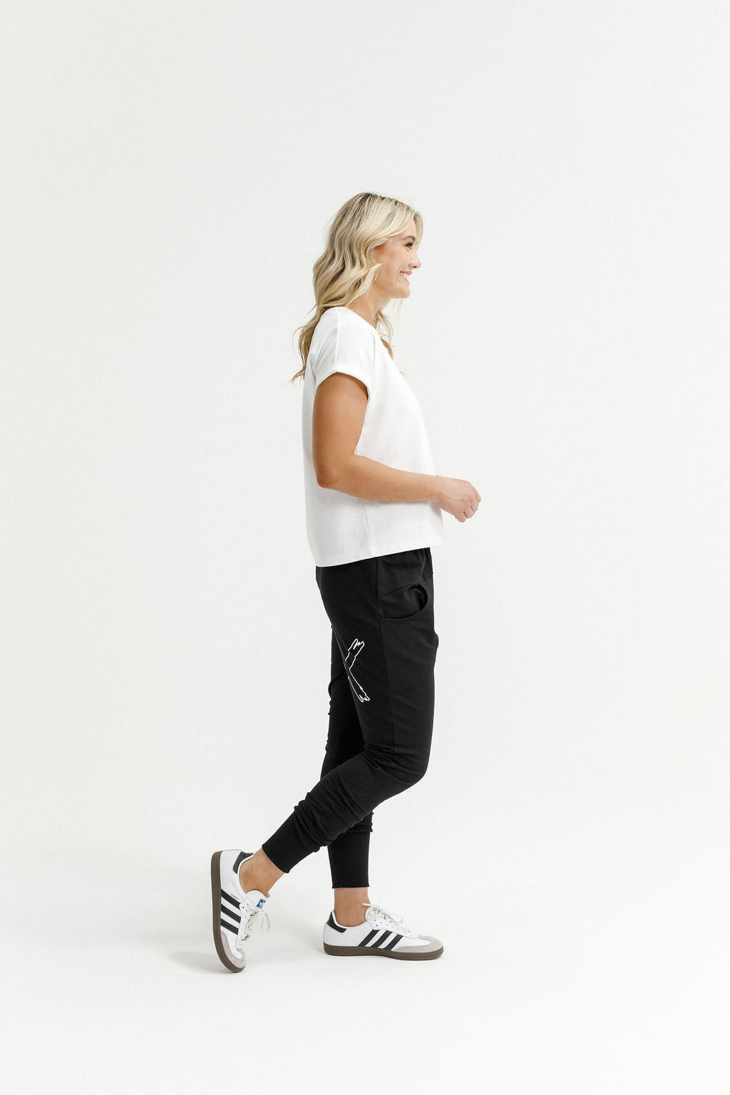 HOME - LEE_APARTMENT PANTS WINTER WEIGHT BLACK WITH WHITE OUTLINE X _ APARTMENT PANTS WINTER WEIGHT BLACK WITH WHITE OUTLINE X _ Ebony Boutique NZ