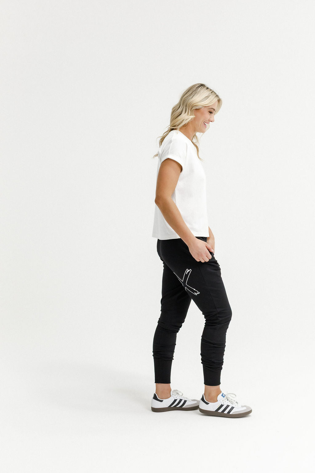 HOME - LEE_APARTMENT PANTS WINTER WEIGHT BLACK WITH WHITE OUTLINE X _ APARTMENT PANTS WINTER WEIGHT BLACK WITH WHITE OUTLINE X _ Ebony Boutique NZ