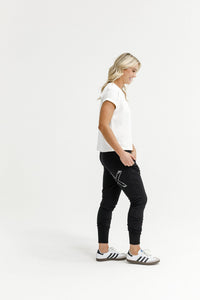 HOME - LEE_APARTMENT PANTS WINTER WEIGHT BLACK WITH WHITE OUTLINE X _ APARTMENT PANTS WINTER WEIGHT BLACK WITH WHITE OUTLINE X _ Ebony Boutique NZ