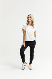 HOME - LEE_APARTMENT PANTS WINTER WEIGHT BLACK WITH WHITE OUTLINE X _ APARTMENT PANTS WINTER WEIGHT BLACK WITH WHITE OUTLINE X _ Ebony Boutique NZ