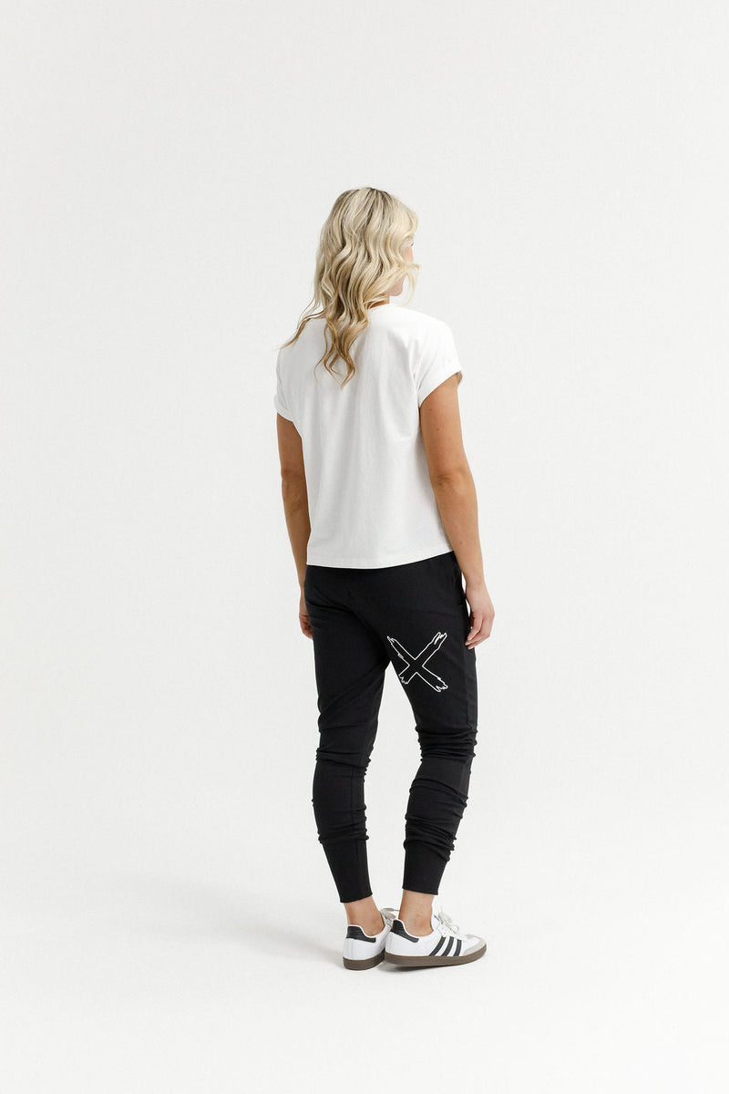 HOME - LEE_APARTMENT PANTS WINTER WEIGHT BLACK WITH WHITE OUTLINE X _ APARTMENT PANTS WINTER WEIGHT BLACK WITH WHITE OUTLINE X _ Ebony Boutique NZ