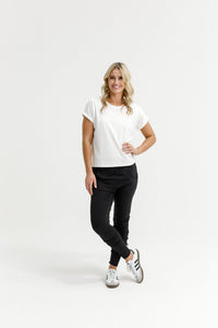 HOME - LEE_APARTMENT PANTS WINTER WEIGHT BLACK WITH WHITE OUTLINE X _ APARTMENT PANTS WINTER WEIGHT BLACK WITH WHITE OUTLINE X _ Ebony Boutique NZ