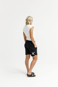 HOME - LEE_APARTMENT SHORTS BLACK WITH WHITE PRINT _ APARTMENT SHORTS BLACK WITH WHITE PRINT _ Ebony Boutique NZ