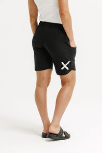 HOME - LEE_APARTMENT SHORTS BLACK WITH WHITE PRINT _ APARTMENT SHORTS BLACK WITH WHITE PRINT _ Ebony Boutique NZ