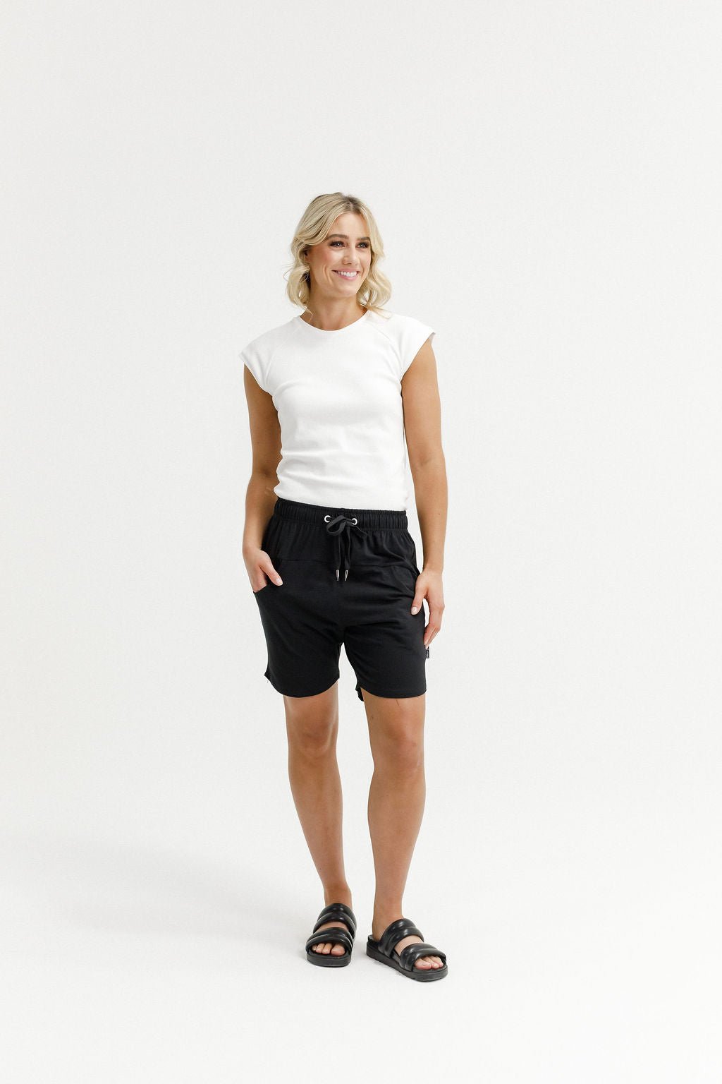 HOME - LEE_APARTMENT SHORTS BLACK WITH WHITE PRINT _ APARTMENT SHORTS BLACK WITH WHITE PRINT _ Ebony Boutique NZ