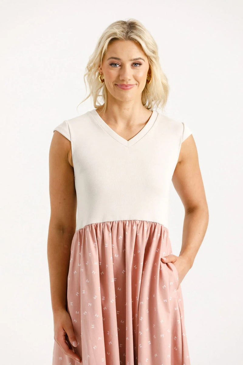HOME LEE_GIANNA DRESS CREAMY BLOSSOM BOWS _ GIANNA DRESS CREAMY BLOSSOM BOWS _ Ebony Boutique NZ