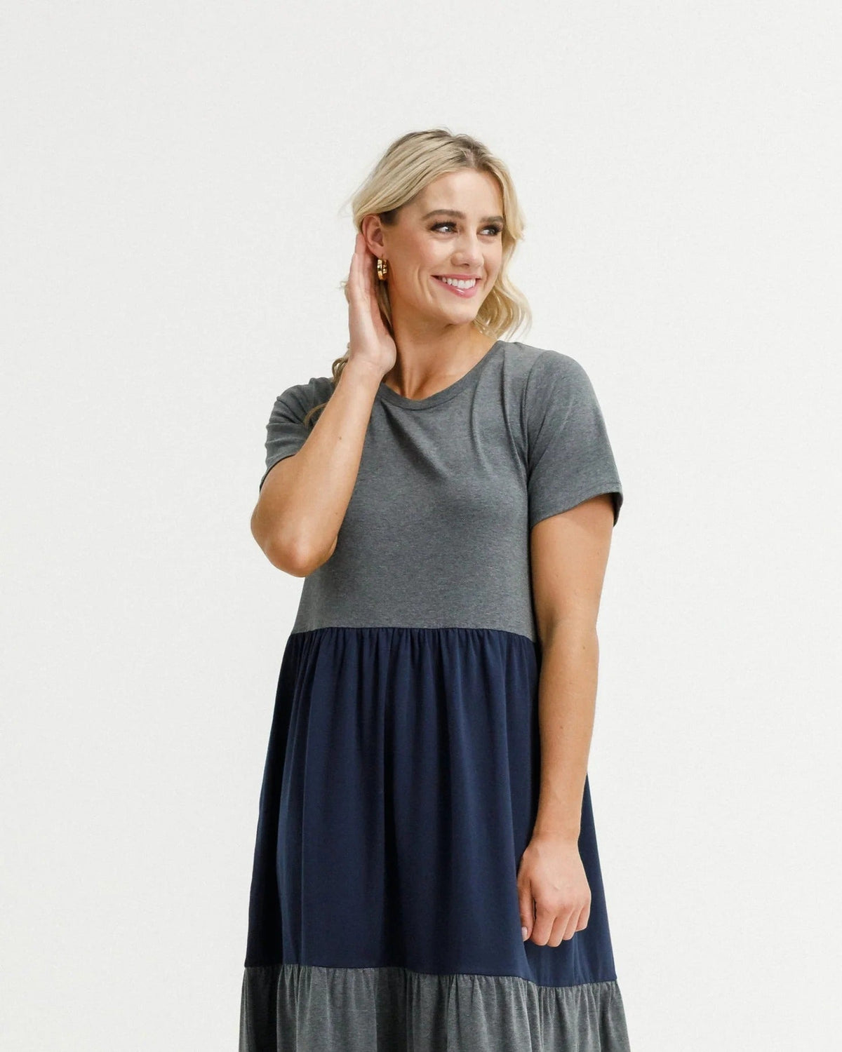 KAITLIN DRESS CHARCOAL AND NAVY_by_HOME LEE_women's_in_New Zealand_ KAITLIN DRESS CHARCOAL AND NAVY _