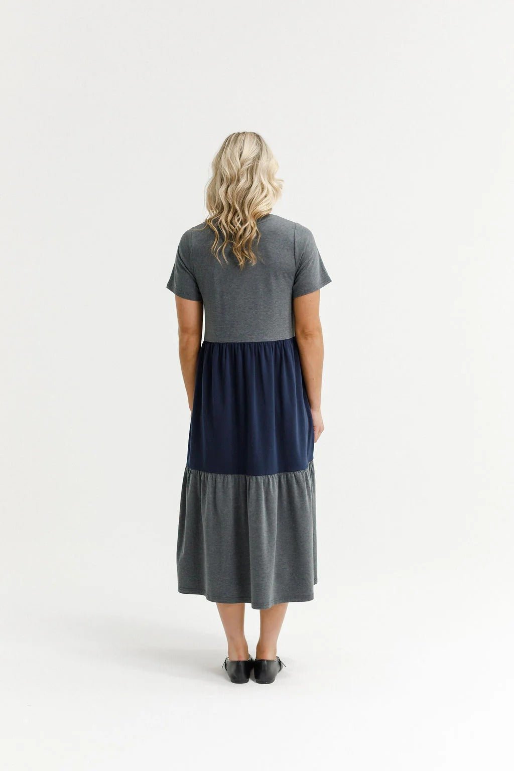 KAITLIN DRESS CHARCOAL AND NAVY_by_HOME LEE_women's_in_New Zealand_ KAITLIN DRESS CHARCOAL AND NAVY _