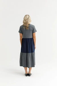KAITLIN DRESS CHARCOAL AND NAVY_by_HOME LEE_women's_in_New Zealand_ KAITLIN DRESS CHARCOAL AND NAVY _