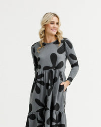 KAITLYN DRESS LONG SLEEVE GRAPHITE DAISIES_by_HOME LEE_women's_in_New Zealand_ KAITLYN DRESS LONG SLEEVE GRAPHITE DAISIES _