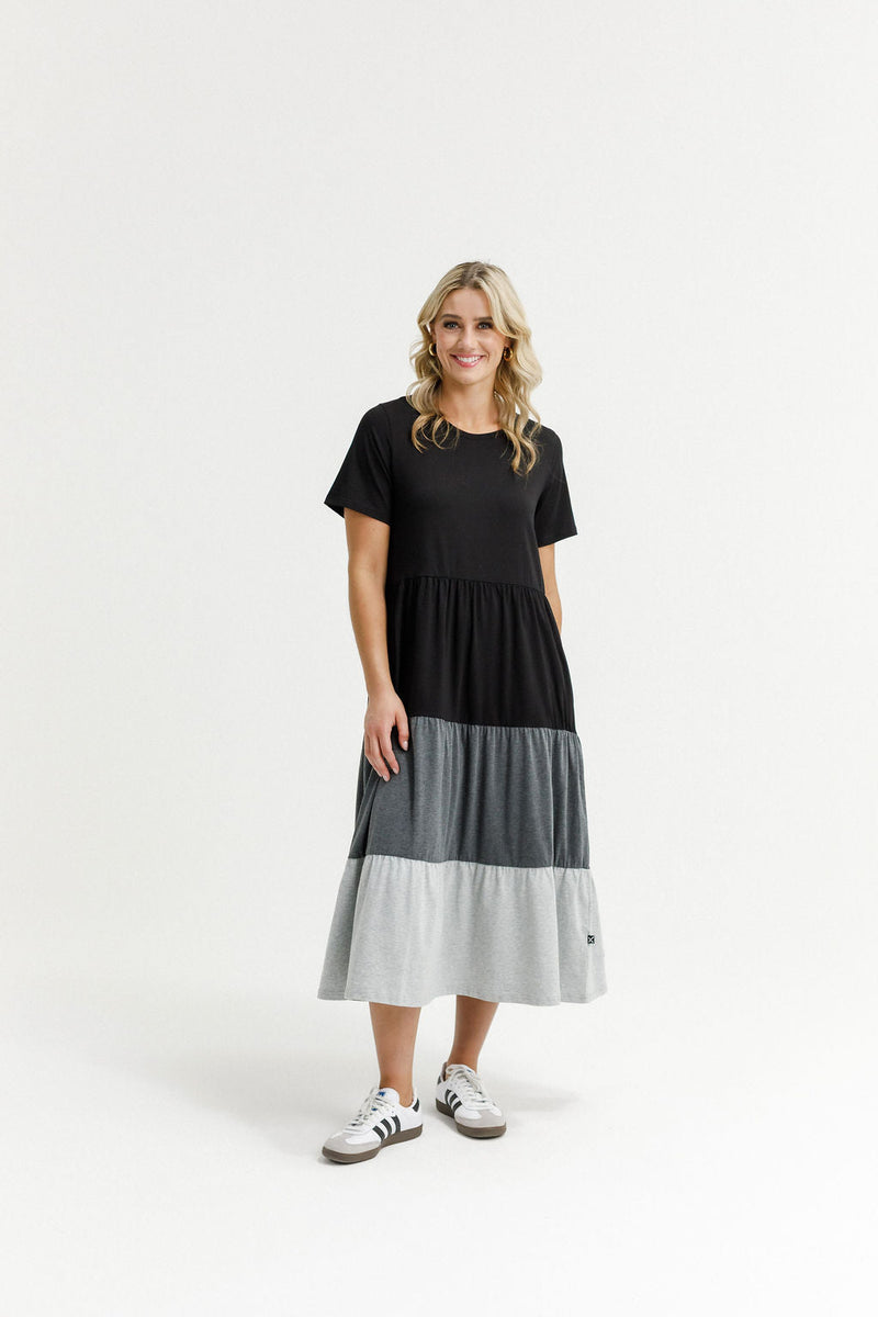 HOME - LEE_KENDALL DRESS BLACK/CHARCOAL/GREY _ KENDALL DRESS BLACK/CHARCOAL/GREY _ Ebony Boutique NZ