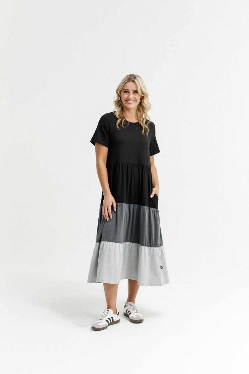 HOME - LEE_KENDALL DRESS BLACK/CHARCOAL/GREY _ KENDALL DRESS BLACK/CHARCOAL/GREY _ Ebony Boutique NZ