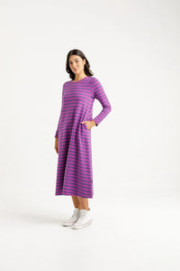 HOME - LEE_KINSLEY MIDI DRESS HYACINTH STRIPE _ KINSLEY MIDI DRESS HYACINTH STRIPE _ Ebony Boutique NZ