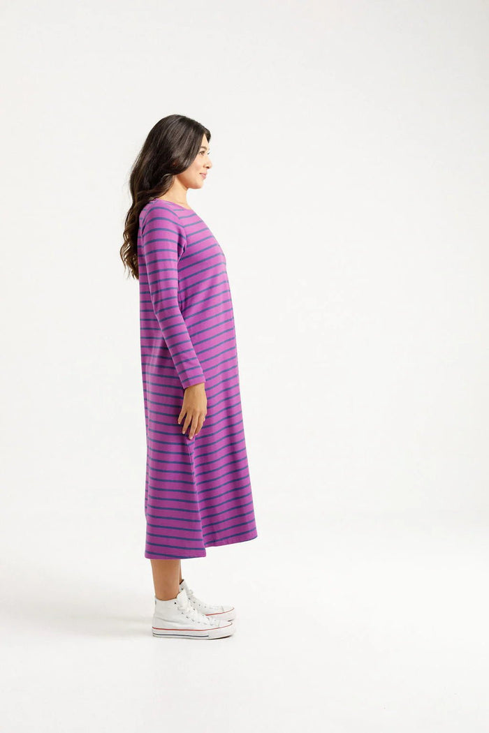 HOME - LEE_KINSLEY MIDI DRESS HYACINTH STRIPE _ KINSLEY MIDI DRESS HYACINTH STRIPE _ Ebony Boutique NZ