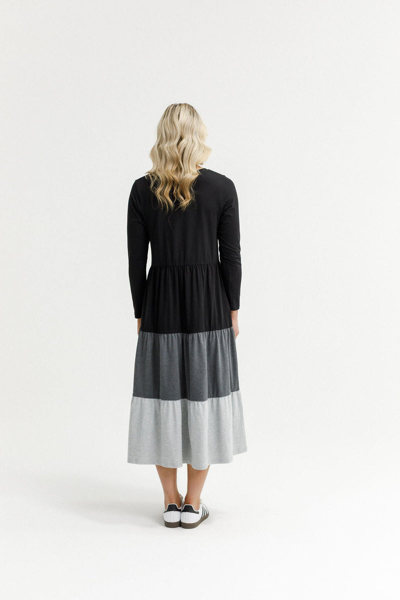 HOME - LEE_LONG SLEEVE KENDALL DRESS - BLACK/CHARCOAL/GREY _ LONG SLEEVE KENDALL DRESS - BLACK/CHARCOAL/GREY _ Ebony Boutique NZ