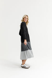 HOME - LEE_LONG SLEEVE KENDALL DRESS - BLACK/CHARCOAL/GREY _ LONG SLEEVE KENDALL DRESS - BLACK/CHARCOAL/GREY _ Ebony Boutique NZ