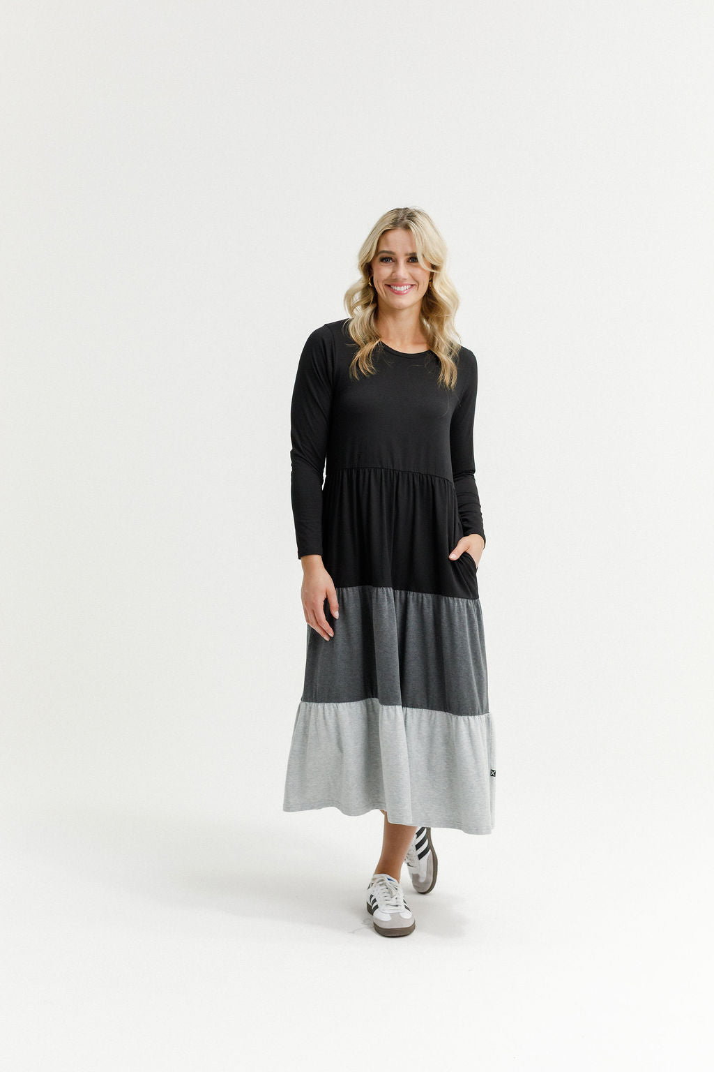 HOME - LEE_LONG SLEEVE KENDALL DRESS - BLACK/CHARCOAL/GREY _ LONG SLEEVE KENDALL DRESS - BLACK/CHARCOAL/GREY _ Ebony Boutique NZ