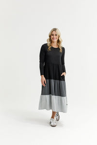 HOME - LEE_LONG SLEEVE KENDALL DRESS - BLACK/CHARCOAL/GREY _ LONG SLEEVE KENDALL DRESS - BLACK/CHARCOAL/GREY _ Ebony Boutique NZ