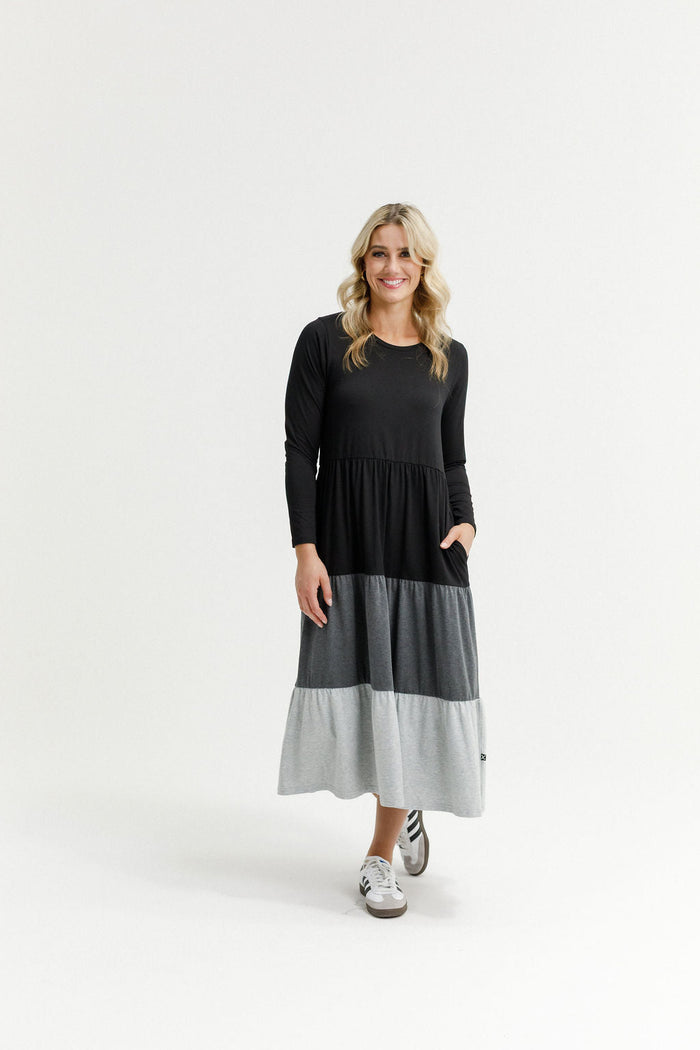HOME - LEE_LONG SLEEVE KENDALL DRESS - BLACK/CHARCOAL/GREY _ LONG SLEEVE KENDALL DRESS - BLACK/CHARCOAL/GREY _ Ebony Boutique NZ