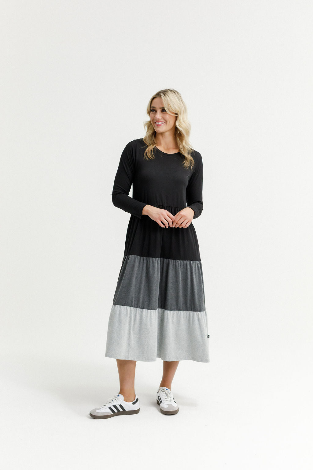 HOME - LEE_LONG SLEEVE KENDALL DRESS - BLACK/CHARCOAL/GREY _ LONG SLEEVE KENDALL DRESS - BLACK/CHARCOAL/GREY _ Ebony Boutique NZ