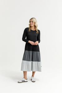 HOME - LEE_LONG SLEEVE KENDALL DRESS - BLACK/CHARCOAL/GREY _ LONG SLEEVE KENDALL DRESS - BLACK/CHARCOAL/GREY _ Ebony Boutique NZ