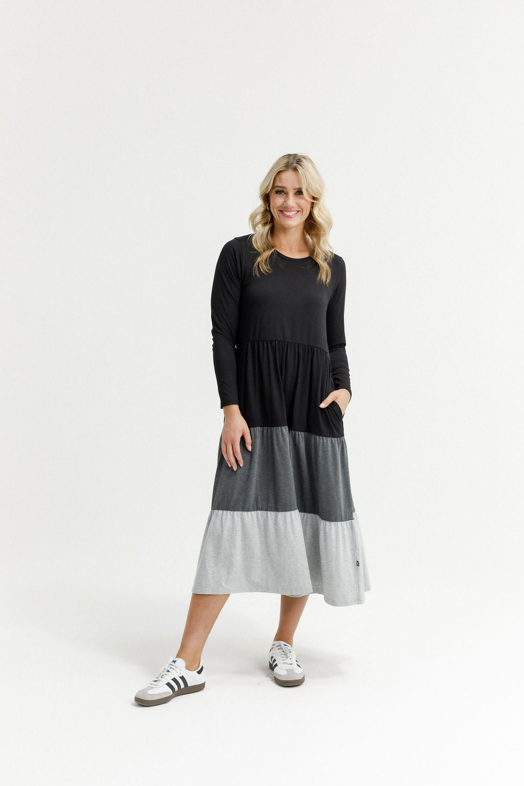 HOME - LEE_LONG SLEEVE KENDALL DRESS - BLACK/CHARCOAL/GREY _ LONG SLEEVE KENDALL DRESS - BLACK/CHARCOAL/GREY _ Ebony Boutique NZ