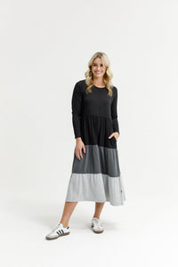 HOME - LEE_LONG SLEEVE KENDALL DRESS - BLACK/CHARCOAL/GREY _ LONG SLEEVE KENDALL DRESS - BLACK/CHARCOAL/GREY _ Ebony Boutique NZ