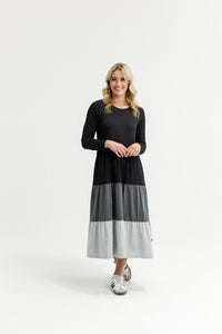 HOME - LEE_LONG SLEEVE KENDALL DRESS - BLACK/CHARCOAL/GREY _ LONG SLEEVE KENDALL DRESS - BLACK/CHARCOAL/GREY _ Ebony Boutique NZ