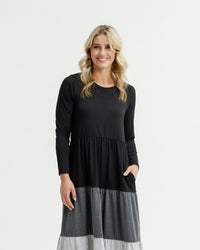 HOME - LEE_LONG SLEEVE KENDALL DRESS - BLACK/CHARCOAL/GREY _ LONG SLEEVE KENDALL DRESS - BLACK/CHARCOAL/GREY _ Ebony Boutique NZ