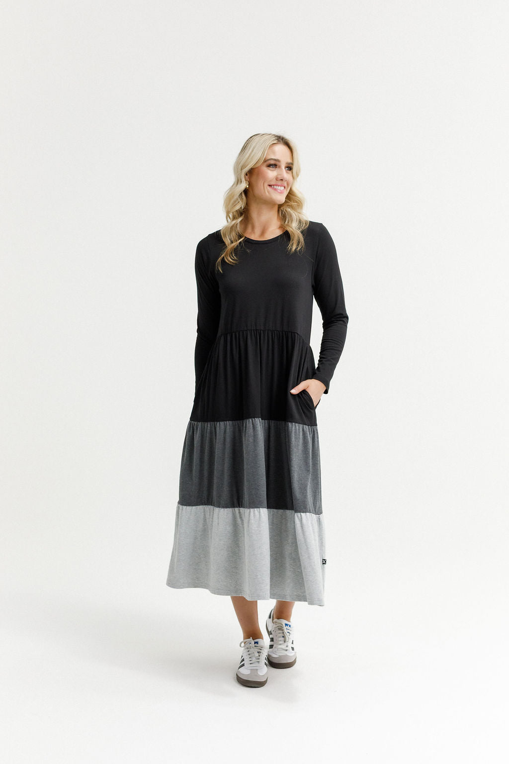 HOME - LEE_LONG SLEEVE KENDALL DRESS - BLACK/CHARCOAL/GREY _ LONG SLEEVE KENDALL DRESS - BLACK/CHARCOAL/GREY _ Ebony Boutique NZ