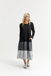 HOME - LEE_LONG SLEEVE KENDALL DRESS - BLACK/CHARCOAL/GREY _ LONG SLEEVE KENDALL DRESS - BLACK/CHARCOAL/GREY _ Ebony Boutique NZ