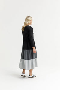 HOME - LEE_LONG SLEEVE KENDALL DRESS - BLACK/CHARCOAL/GREY _ LONG SLEEVE KENDALL DRESS - BLACK/CHARCOAL/GREY _ Ebony Boutique NZ