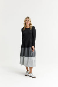 HOME - LEE_LONG SLEEVE KENDALL DRESS - BLACK/CHARCOAL/GREY _ LONG SLEEVE KENDALL DRESS - BLACK/CHARCOAL/GREY _ Ebony Boutique NZ