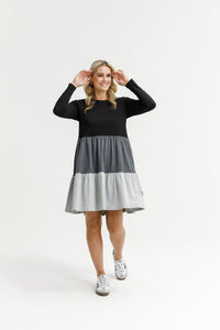 HOME - LEE_LONG SLEEVE KYLIE DRESS - BLACK/CHARCOAL/GREY _ LONG SLEEVE KYLIE DRESS - BLACK/CHARCOAL/GREY _ Ebony Boutique NZ