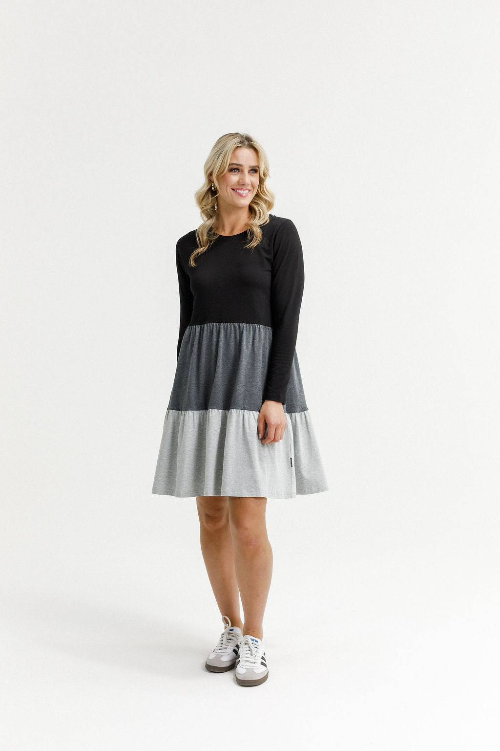 HOME - LEE_LONG SLEEVE KYLIE DRESS - BLACK/CHARCOAL/GREY _ LONG SLEEVE KYLIE DRESS - BLACK/CHARCOAL/GREY _ Ebony Boutique NZ