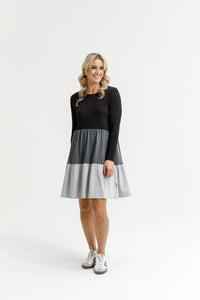 HOME - LEE_LONG SLEEVE KYLIE DRESS - BLACK/CHARCOAL/GREY _ LONG SLEEVE KYLIE DRESS - BLACK/CHARCOAL/GREY _ Ebony Boutique NZ