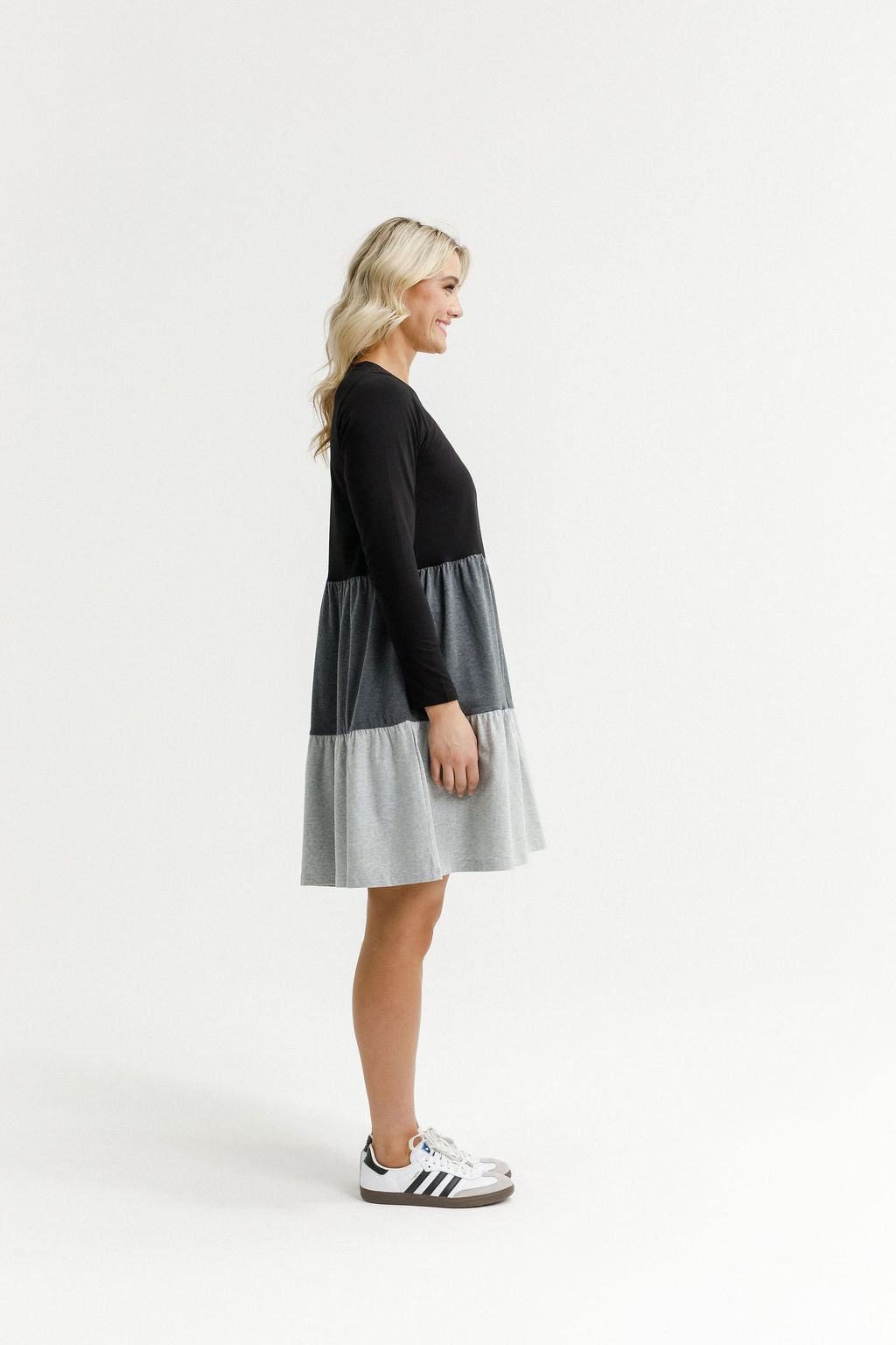 HOME - LEE_LONG SLEEVE KYLIE DRESS - BLACK/CHARCOAL/GREY _ LONG SLEEVE KYLIE DRESS - BLACK/CHARCOAL/GREY _ Ebony Boutique NZ