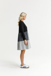 HOME - LEE_LONG SLEEVE KYLIE DRESS - BLACK/CHARCOAL/GREY _ LONG SLEEVE KYLIE DRESS - BLACK/CHARCOAL/GREY _ Ebony Boutique NZ