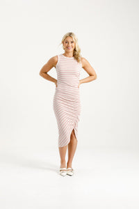 HOME LEE_NIKITA DRESS IVORY / BLOOM STRIPES _ NIKITA DRESS IVORY / BLOOM STRIPES _ Ebony Boutique NZ