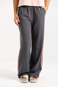 HOME LEE_PALAZZO PANTS GRAPHITE WITH BLOSSOM VELVET RIBBON _ PALAZZO PANTS GRAPHITE WITH BLOSSOM VELVET RIBBON _ Ebony Boutique NZ