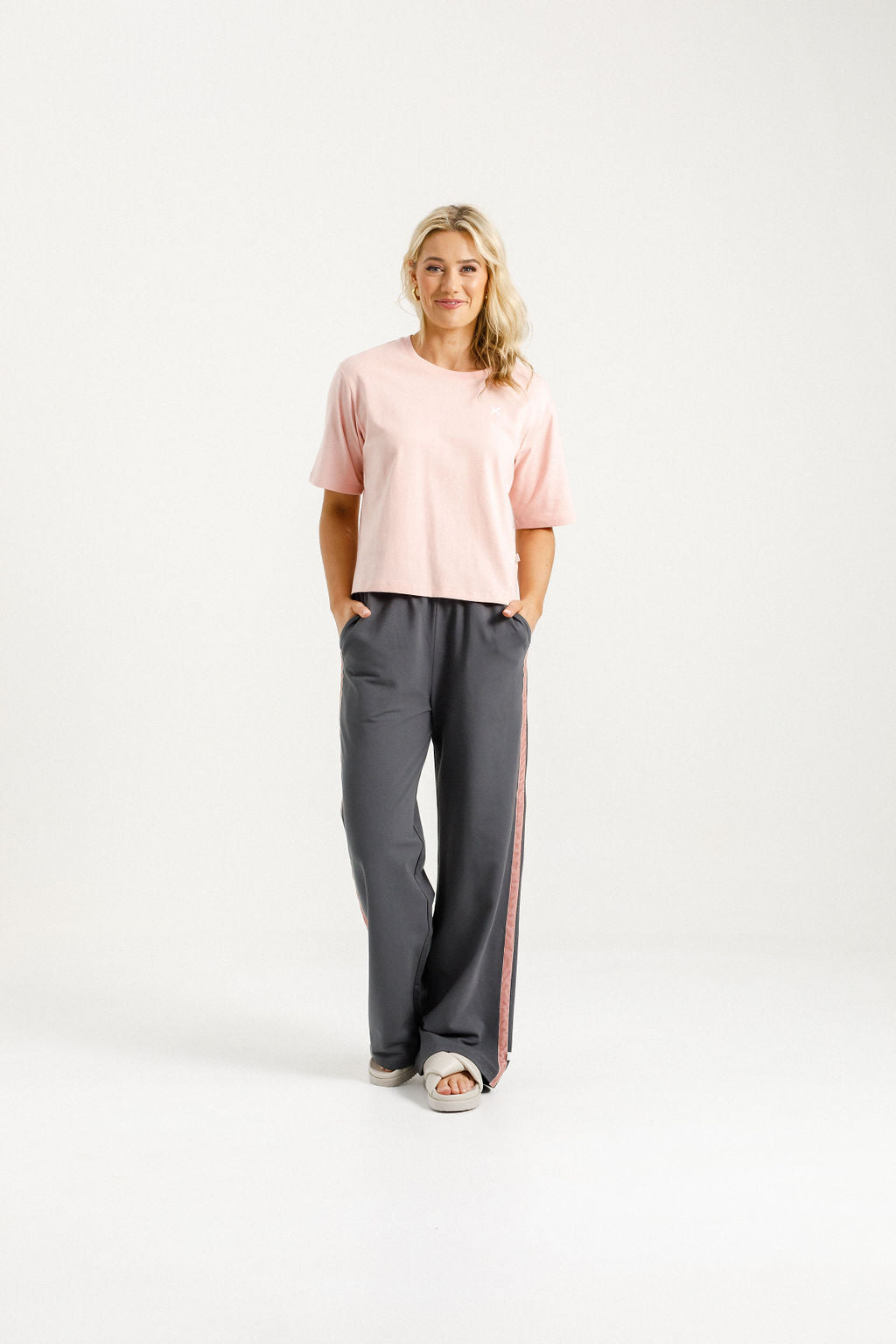 HOME LEE_PALAZZO PANTS GRAPHITE WITH BLOSSOM VELVET RIBBON _ PALAZZO PANTS GRAPHITE WITH BLOSSOM VELVET RIBBON _ Ebony Boutique NZ