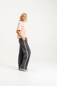 HOME LEE_PALAZZO PANTS GRAPHITE WITH BLOSSOM VELVET RIBBON _ PALAZZO PANTS GRAPHITE WITH BLOSSOM VELVET RIBBON _ Ebony Boutique NZ