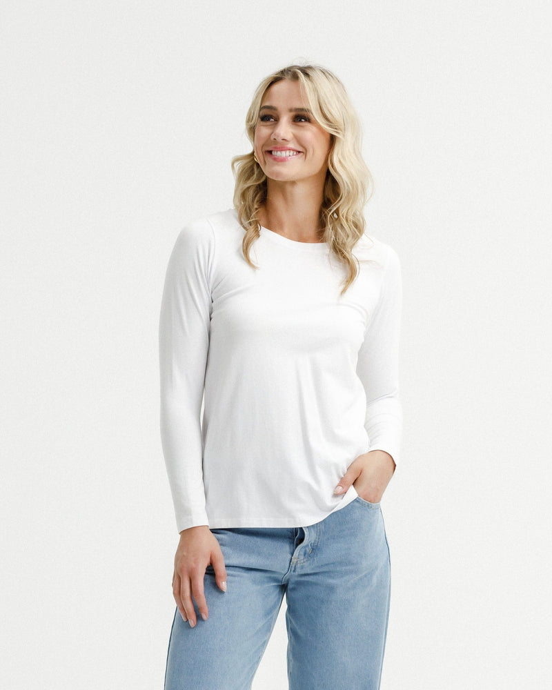 HOME LEE_TAYLOR TEE LONG SLEEVE WHITE _ TAYLOR TEE LONG SLEEVE WHITE _ Ebony Boutique NZ