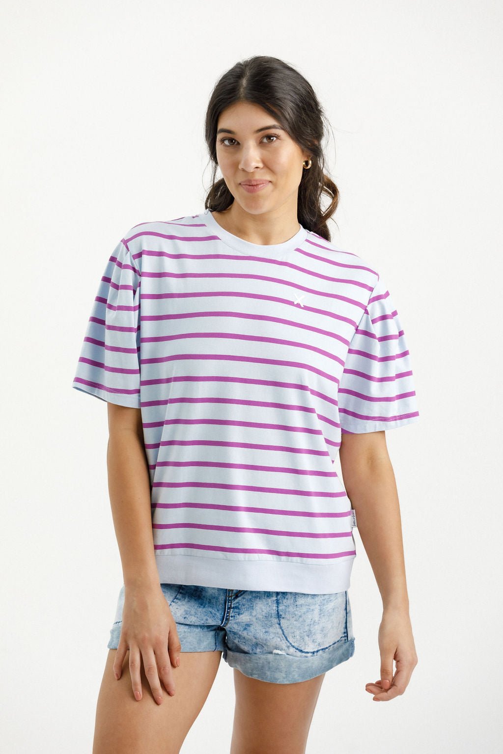 HOME LEE_WYLDER TEE ORCHID STRIPE WITH MINI X _ WYLDER TEE ORCHID STRIPE WITH MINI X _ Ebony Boutique NZ