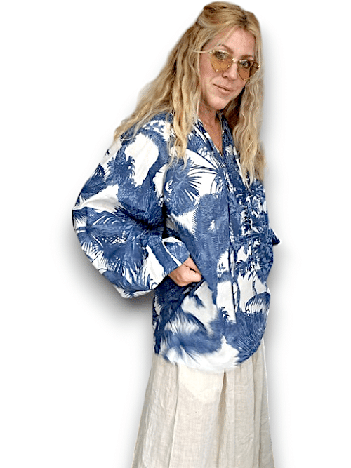 IDA IVY_IDA IVY POUF SLEEVE TUNIC FRENCH JUNGLE BLUE _ IDA IVY POUF SLEEVE TUNIC FRENCH JUNGLE BLUE _ Ebony Boutique NZ
