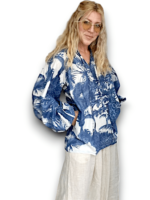 IDA IVY_IDA IVY POUF SLEEVE TUNIC FRENCH JUNGLE BLUE _ IDA IVY POUF SLEEVE TUNIC FRENCH JUNGLE BLUE _ Ebony Boutique NZ