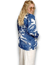 IDA IVY_IDA IVY POUF SLEEVE TUNIC FRENCH JUNGLE BLUE _ IDA IVY POUF SLEEVE TUNIC FRENCH JUNGLE BLUE _ Ebony Boutique NZ