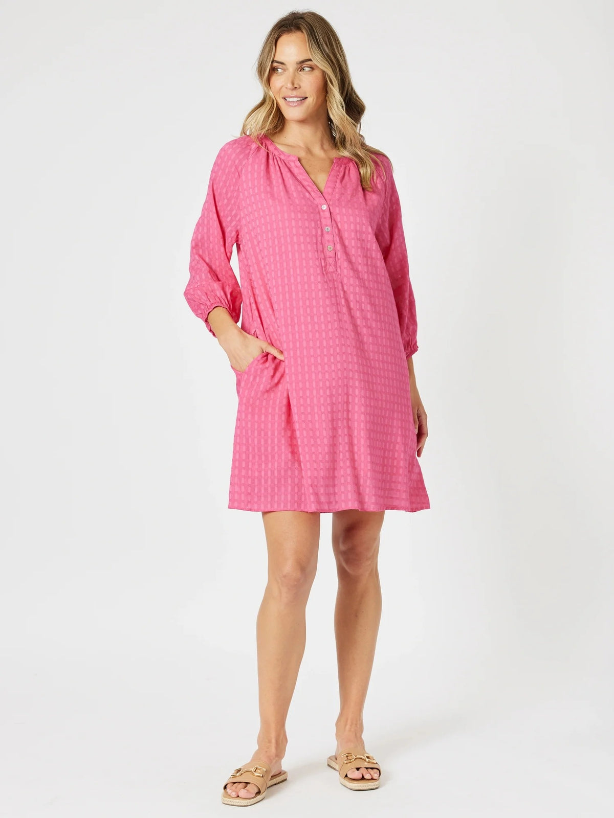 MYKONOS CHECK DRESS PEONY